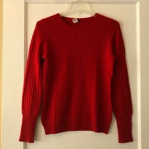 J Crew RED Wool Cashmere Blend Cable Lightweight Knit Crewneck Sweater - Small